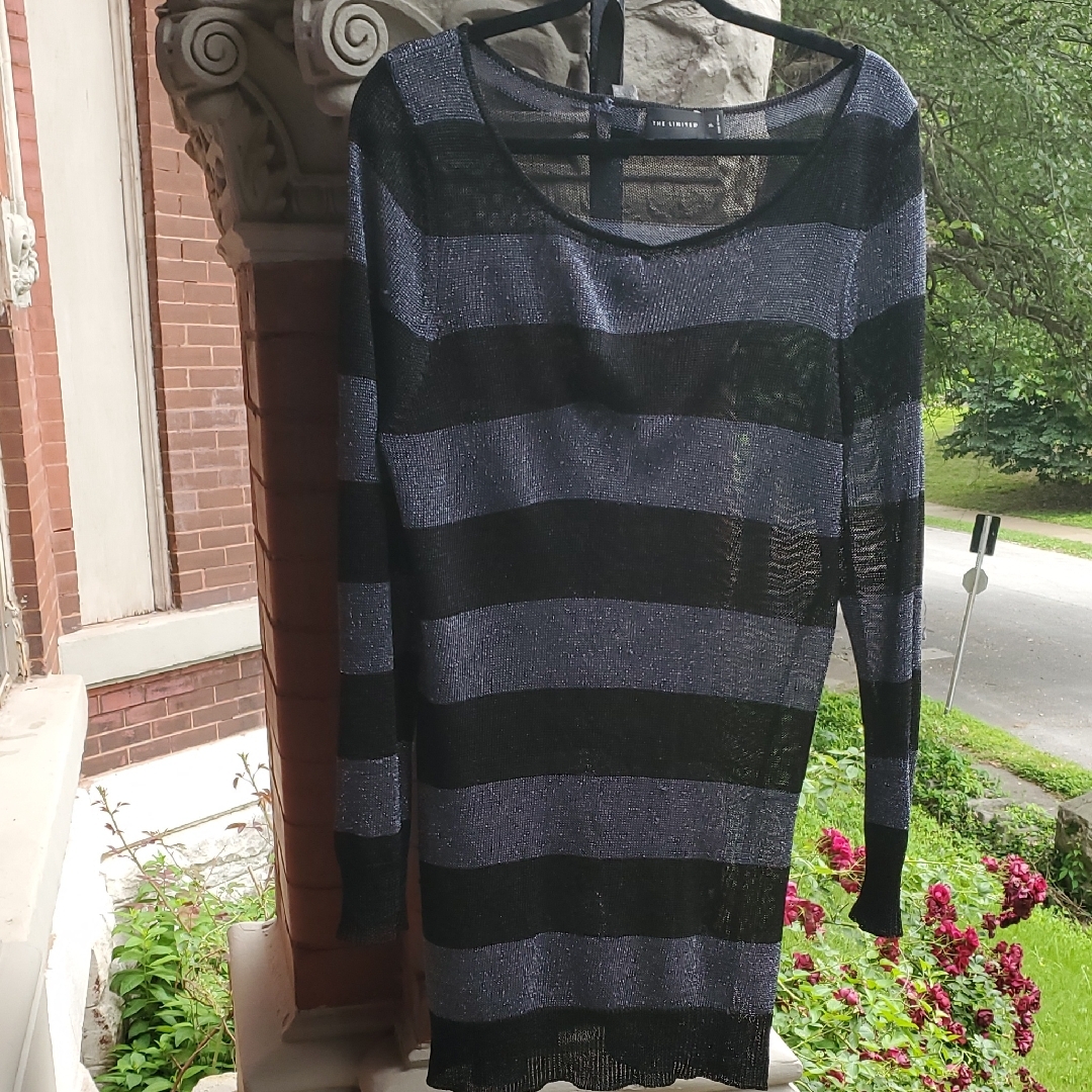 The Limited Black And Silver Striped Sweater Dress